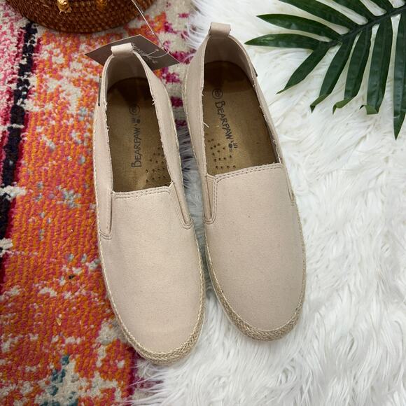 NEW BearPaw Jude Ivory Slip On Faux Suede Espadrille Sneaker Shoe 9 Neutral - Picture 3 of 11